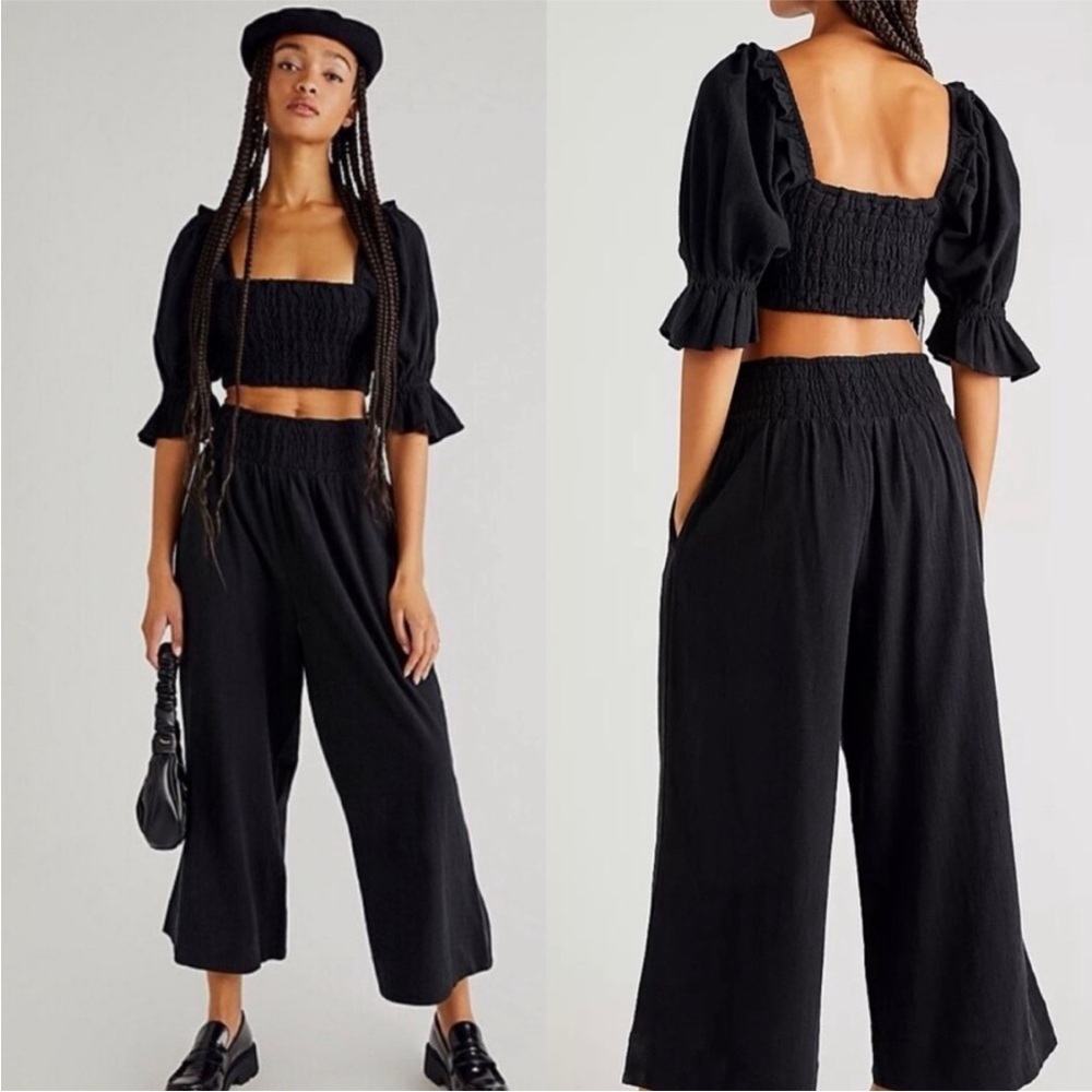 FREE PEOPLE ENDLESS SUMMER AT EASE CROP TOP Only Size Small BLACK SHIRT ONLY
